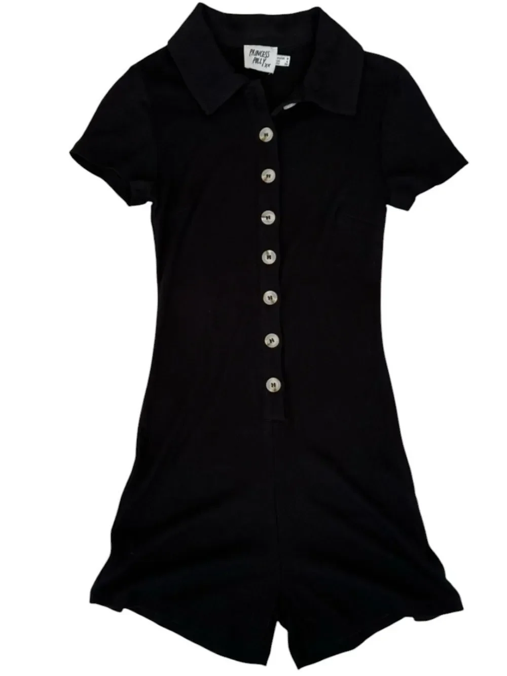 Princess Polly Black Ribbed Polo Romper size 8